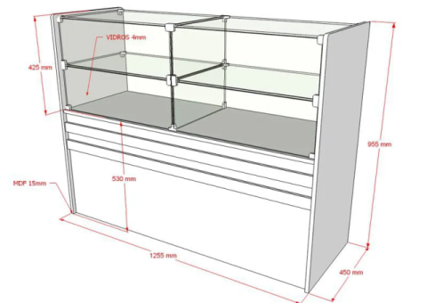 Balcão De MDF Com Vidro Para Loja 125x95x45